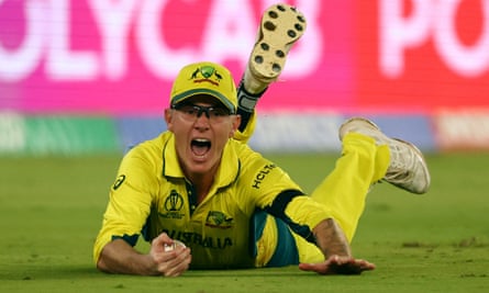 Adam Zampa celebrates taking the catch to dismiss David Willey