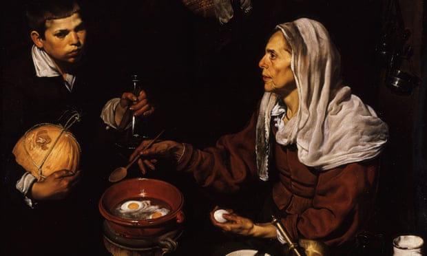A detail from Old woman frying eggs, painted by Velázquez in 1618