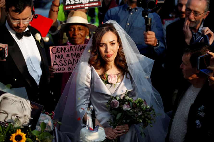 Belmarsh bride… Stella Moris outside prison, where she married Assange earlier this year.