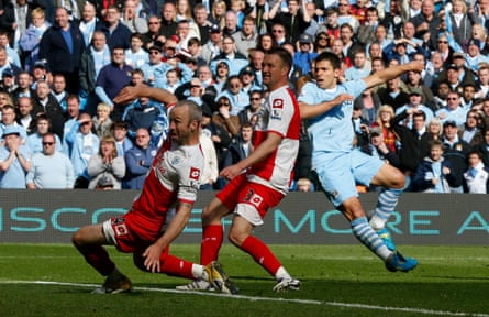 Sergio Aguero scores against Queens Park Rangers in 2012