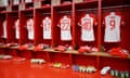 A general view of the Bayern Munich dressing room prior to the Champions League quarter-final, second leg match against Arsenal.