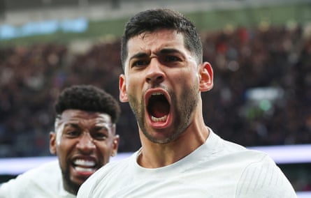 Cristian Romero celebrates scoring for Spurs against Crystal Palace