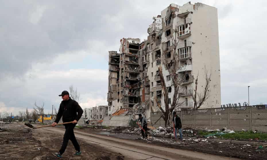 A destroyed residential building in Mariupol on April 22. Russia is now in control of the devastated port.