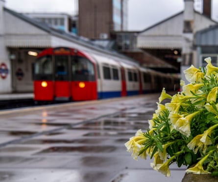 A tube train at a London station