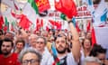 Opposition parties rally to ''defend the Constitution and the national unity'' in Rome., Rm, Italy - 18 Jun 2024<br>Mandatory Credit: Photo by Marco Di Gianvito/ZUMA Press Wire/REX/Shutterstock (14545856r) Main opposition parties get together to manifest against the controversial reforms of Meloni's government: regional autonomy bill and constitutional reform for directly elected premiers. The recent episode of ''violence and intimidation by the ruling coalition'' in the Lower House is also condemned by the crowd. Opposition parties rally to ''defend the Constitution and the national unity'' in Rome., Rm, Italy - 18 Jun 2024