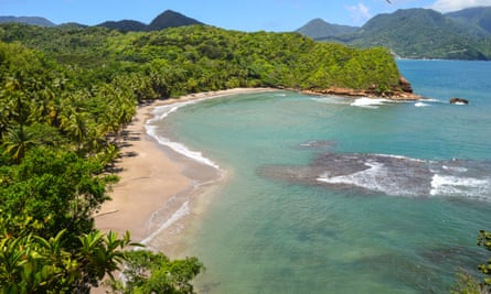 A view down down to Batibou beach on the Atlantic coast of Dominica