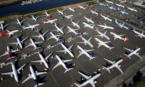 Dozens of grounded Boeing 737 Max aircraft in Seattle.