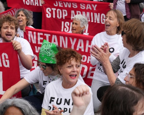 Susan Sarandon takes part in a protest ahead of Israeli prime minister Benjamin Netanyahu's address to the United Nations General Assembly in New York City, US on Thursday.