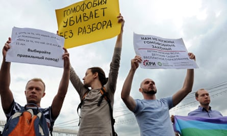 An unauthorised protest against Russia’s anti-gay legislation takes place in Moscow, 2013.