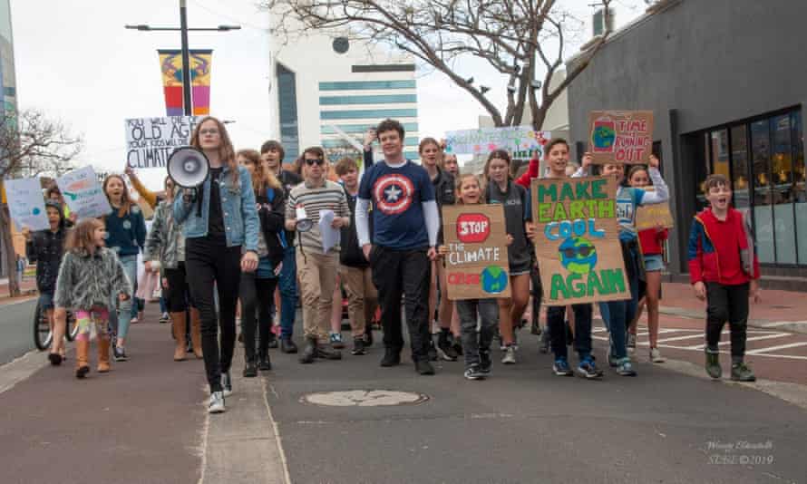 Bella Burgemeister, author of ‘Bella’s Challenge’, leading a climate march.