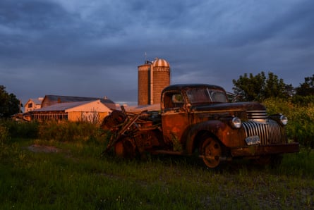 The sun sets on an old farm truck at the Krocak farm in Montgomery, July 2019