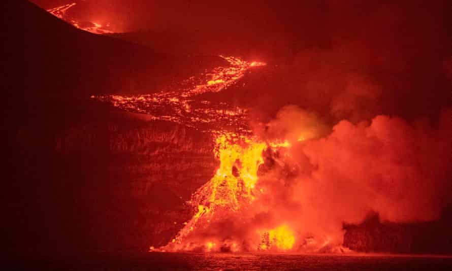 Lava flowing from a volcano