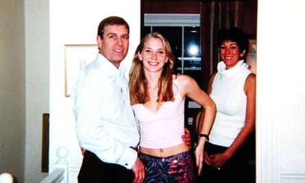 Prince Andrew with Virginia Roberts (centre) and Ghislaine Maxwell in 2001.