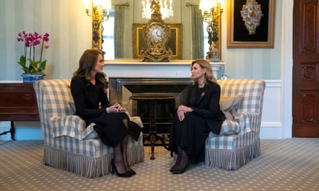 The Princess of Wales (left) speaks with the first lady of Ukraine, Olena Zelenska, at Buckingham Palace in London on Sunday.