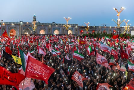 Huge crowds gather for the burial of Iran’s late supreme leader, Ayatollah Ali Khamenei at the Imam Reza Shrine on 9 July 2026 in Mashhad, Iran.