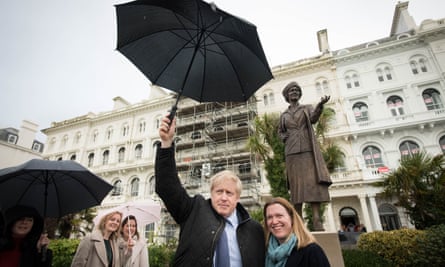 Boris Johnson was campaigning in Devon and visited the statue with local Conservative candidate Rebecca Smith