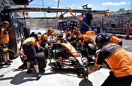 McLaren’s Lando Norris makes a pit stop during practice