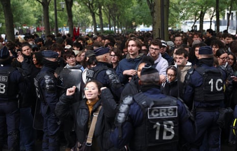 A wall of police counter student demonstrators at a rally in central Paris on Thursday, October 22, 2026.