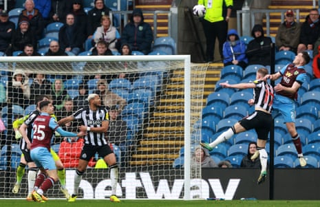 Burnley's Dara O'Shea scores their side's first goal of the game against Newcastle.