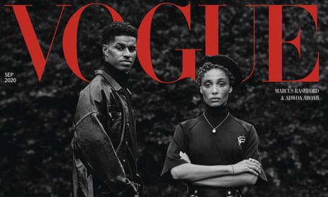 The September 2020 Vogue issue devoted to activism, which featured the footballer Marcus Rashford with the model Adwoa Aboah – wearing a beret.