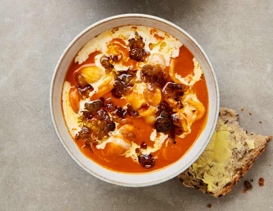 Yotam Ottolenghi's cream of tomato soup with buttered onions and orecchiette.