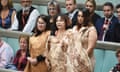 An indigenous woman sings from the public gallery as Shadow Minister for Human Services Linda Burney makes her maiden speech in the House of Representatives at Parliament House in Canberra, Wednesday, Aug. 31, 2016. (AAP Image/Mick Tsikas) NO ARCHIVING