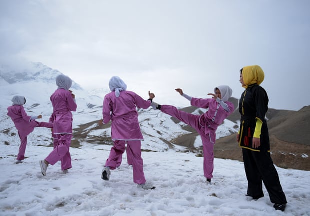 A women’s martial arts group on Shahrak Haji Nabi hilltop near Kabul.