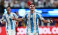 Julián Álvarez celebrates Argentina’s opening goal against Canada in the teams’ Copa América semi-final.