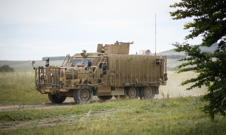 A Mastiff armoured vehicle seen during a military exercise in the UK.
