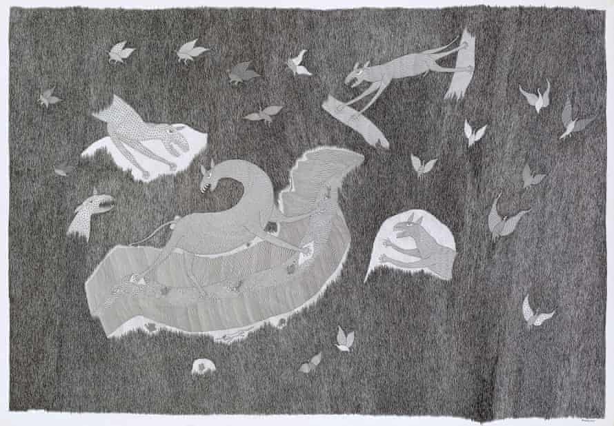 Prakash Jogi’s ‘Beasts’ (2017), ink on paper, NGV.