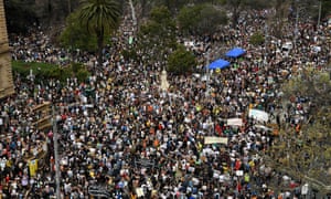 Some of the estimated 100,000 people who gathered in Melbourne for the school climate strike.
