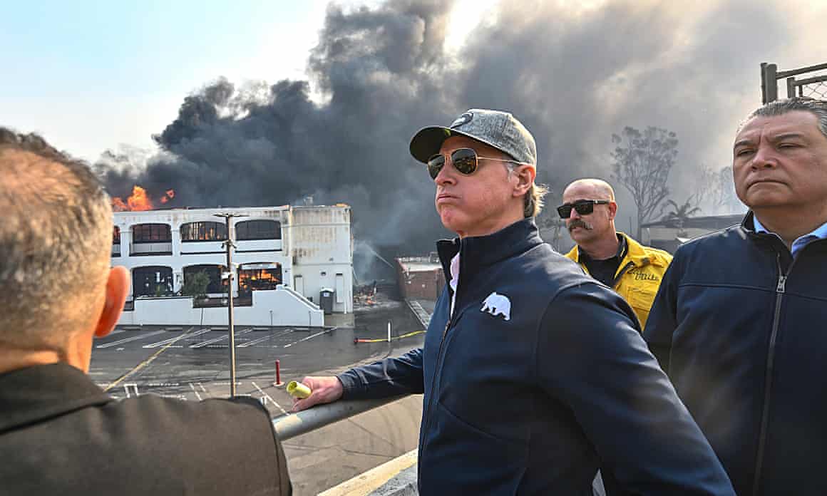 California governor Gavin Newsom surveys the damage in the Pacific Palisades