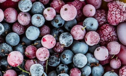 Frozen berries: black currants, red currants, raspberries and blueberries. 