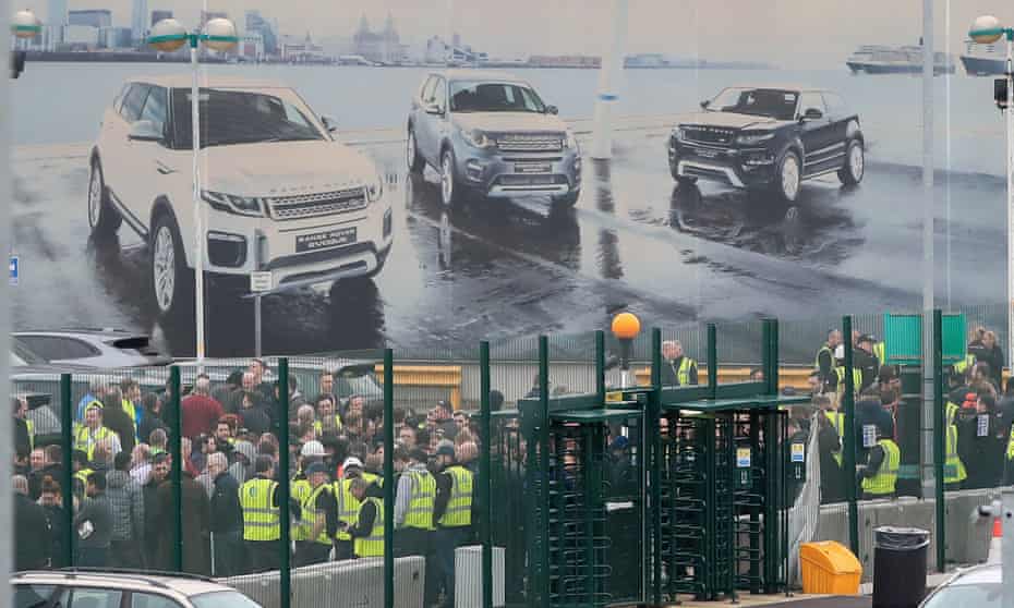 Workers at the Jaguar Land Rover site in Halewood, Knowsley, Merseyside