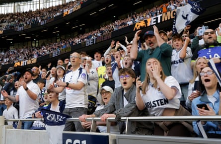 Spurs fans show dejection as a chance goes high and wide during the Premier League match between Tottenham Hotspur and Brighton and Hove Albion.