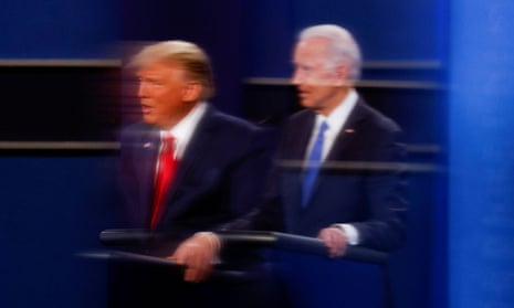 Biden and Trump at the second presidential debate in Nashville in October 2020. Kamala Harris and Ron DeSantis were the leading named contenders in the poll.