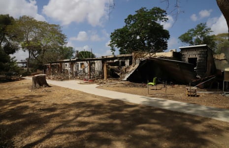 Burned houses in Nir Oz
