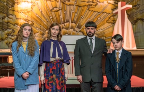 From left: Amy James-Kelly as Rachel, Kate O'Flynn as Fiona, Simon Bird as David and Harry Connor as Aaron in Everyone Else Burns.