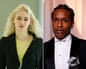 Composite image of woman in yellow shirt and black blazer on the left, and man in tux on the right.
