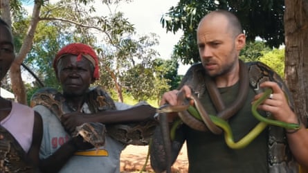 A screengrab from a Fearless & Far YouTube video made by Mike Corey with the Snake Tribe in Tanzania