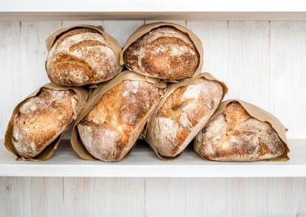 Sourdough loaves in a bakery