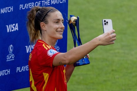 Alexia Putellas with the player of the match award after Spain's win over Belgium