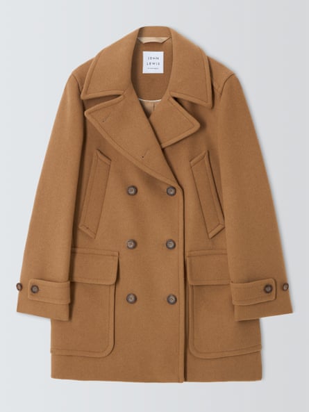 Tan double-breasted peacoat