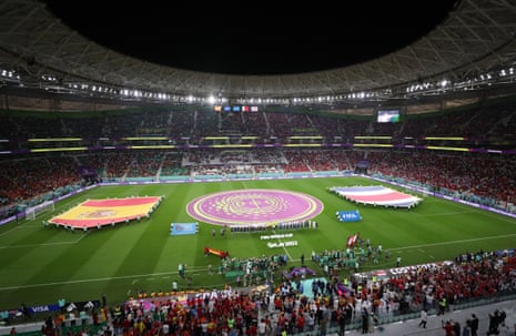 Een algemeen beeld voorafgaand aan de FIFA Wereldbeker 2022 groep E-voetbalwedstrijd tussen Spanje en Costa Rica in het Al Thumama-stadion in Doha, Qatar, 23 november 2022.