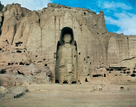 Statue of Buddha carved into a rock formation at Bamyan