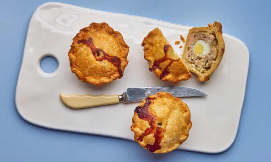 Paul's pork pies with quails' eggs