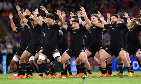 The All Blacks perform the Haka before their Rugby Championship match against Argentina’s Pumas at Suncorp Stadium in Brisbane in 2021. 