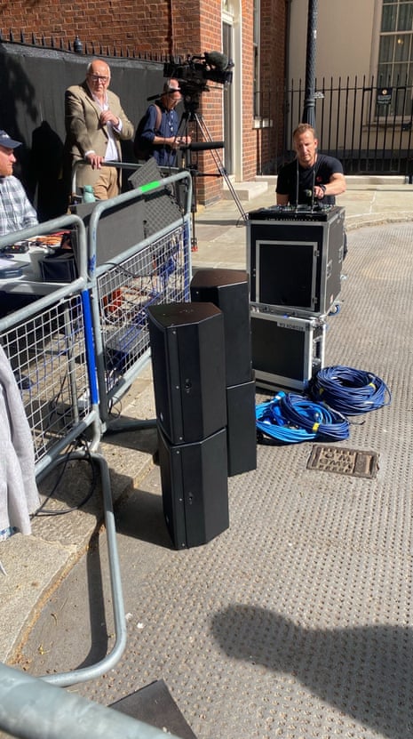 Sound equipment being set up outside No 10