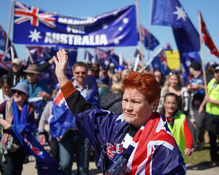 Australia news live: Pauline Hanson joins crowds in Canberra as anti-immigration protests heat up across country; pro-Palestine rallies continue