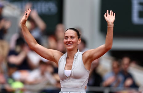 Ukraine's Marta Kostyuk celebrates winning her fourth round match against Poland's Iga Swiatek.